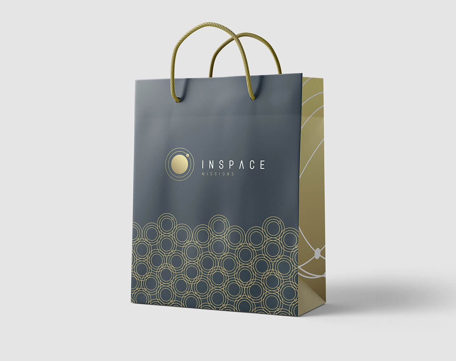 Branded exhibition paper bag for In-Space Missions Design Agency in Hampshire