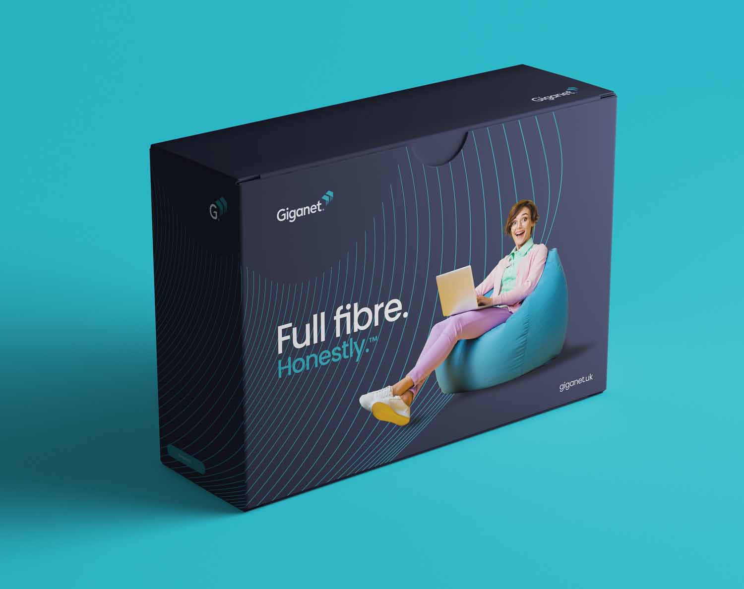 A rectangle box showcasing the packaging design for Full Fibre provider Giganet