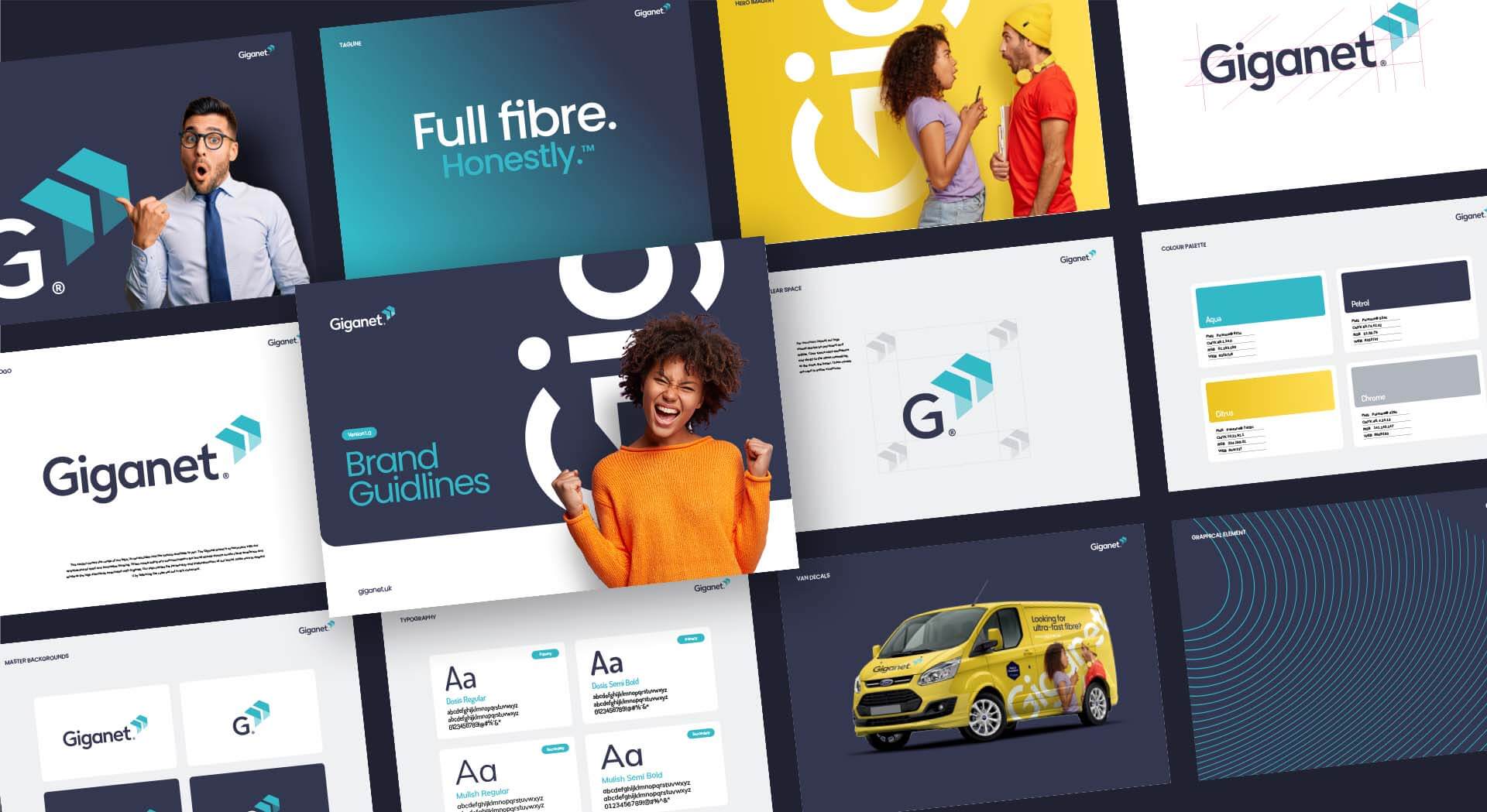 Giganet's brand guidelines created by Crux Design Agency