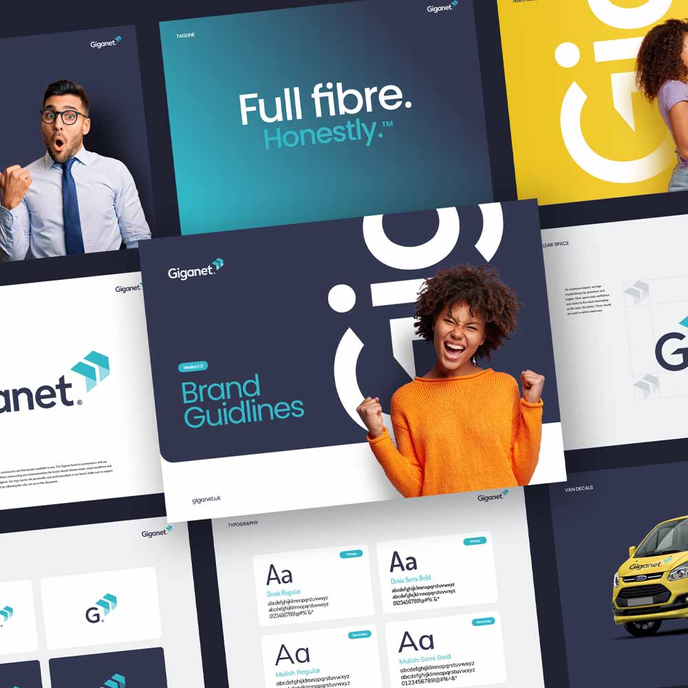 Giganet's brand guidelines created by Crux Design Agency