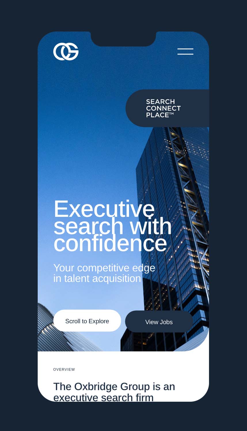 The Oxbridge Group - Executive Search web design Mobile Screen homepage
