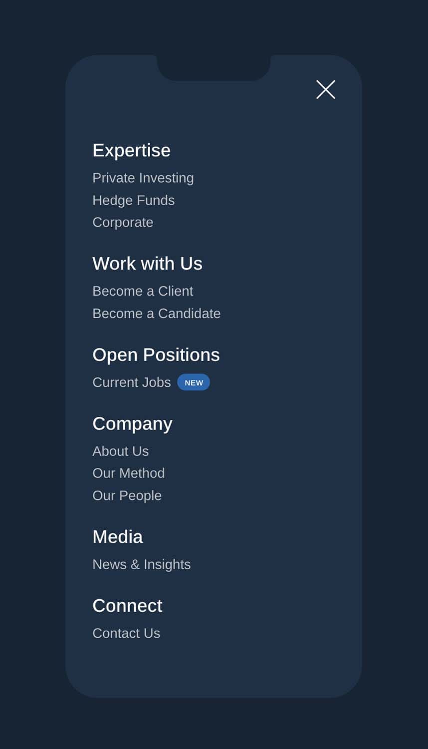 The Oxbridge Group - Executive Search web design Mobile Screen menu